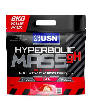 USN Hyperbolic Mass Strawberry 6kg: High Calorie Mass Gainer Protein Powder for Fast Muscle Mass Weight Gainer With Added Creatine and Vitamins