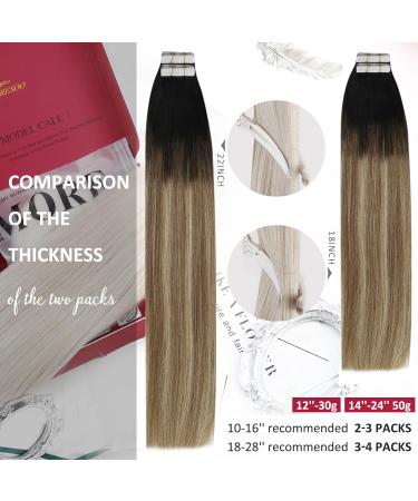 Moresoo Balayage Tape in Human Hair Extensions - Natural Black to Light Brown with Medium Blonde Highlights, 12 Inch - 20 Pieces, 30g #1B/6/22 - Buy Online on GoSupps.com
