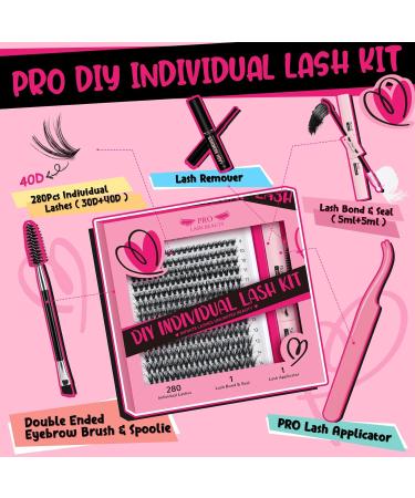 PRO DIY Lash Extension Kit - 280pcs D Curl Individual Lashes with Bond, Seal, and Applicator - Easy to Apply at Home - 40D-9-15 Mix Kit - Buy Online on GoSupps.com