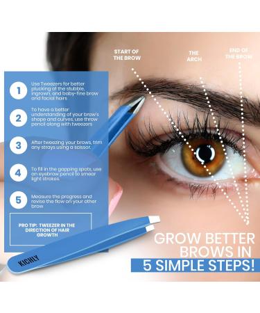 KICHLY Professional Eyebrow Tweezers Set - 4 Tweezers & Travel Leather Case - Perfect for Precision Plucking (Blue) - Buy Online on GoSupps.com