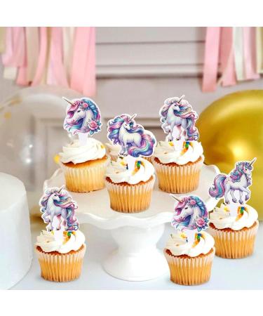 Cyodoos 24PCS Unicorn Cupcake Toppers Unicorn Theme Birthday Party Cute Decorating Supplies for Boy Girl Birthday Party Baby Shower Party Supplies Decoration (two-sided) Color - Buy Online on GoSupps.com