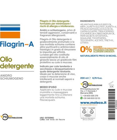  MOLECO LABORATOIRES Srls Filagrin-A Anhydrous Moss Cleansing Oil with Sunflower Oil for Tendant to Dry Skin Made in Italy - Buy Online on GoSupps.com