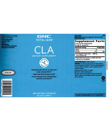 GNC Total Lean CLA 180 Softgels | Improve Body Composition & Muscle Tone | Fuel Fat Metabolism & Energy | Gluten-Free - Buy Online on GoSupps.com