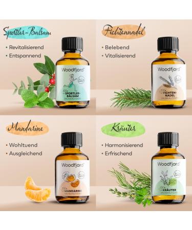 Premium Woodfjord Sauna Infusion Set - 4 Organic Fragrances & Oils for Authentic Sauna Experience - 100ml Bio Aktiv Sauna Air Test Set - Buy Online on GoSupps.com
