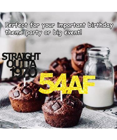 18pcs Black Gold Glitter Dessert Cupcake Pick for Straight Outta 1970 Cheer to 54 Years Old Theme Decor Supplies Happy 54th Birthday Party Decoratio - Buy Online on GoSupps.com