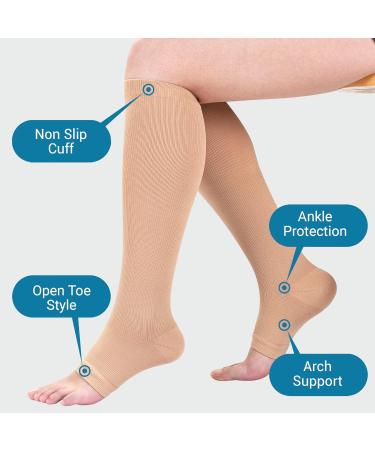 Open Toe Medical Compression Socks | S/M/L/XL/XXL | Flight, Running, Pregnancy, Travel | Varicose Veins Relief | 1 Pair Beige w/ Laundry Bag - Buy Online on GoSupps.com