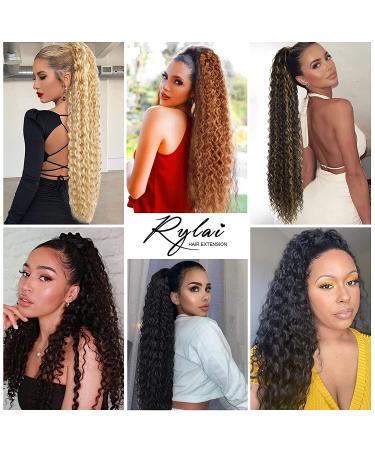 30-Inch Thick Curly Drawstring Ponytail Extensions - Chocolate Brown & Honey Blonde Highlights - Buy Online on GoSupps.com