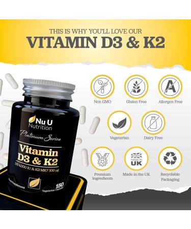 High Strength Vitamin D3 4000 IU & K2 100 g MK7-150 Capsules - 5 Month Supply - Made in UK - Buy Online on GoSupps.com