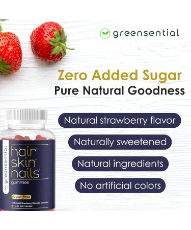 Greensential Hair, Skin & Nails Gummies | Sugar-Free | Biotin 5,000mcg + Complete Vitamin Complex | Natural Strawberry Flavor | Vegetarian, Made in USA, 60 Count - Buy Online on GoSupps.com