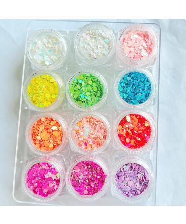 AddFavor 24 Colors Iridescent Glitter Chunky Nail Flakes - Fluorescent Neon Sequins for Nail/Face/Body/Craft - Iridescent AB Colors - Buy Online on GoSupps.com