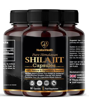 Organic Shilajit Capsules | Gold Grade 90 Vegan Capsules | 100% Pure and Natural Himalayan Shilajit Capsules for Men and Women by NuetonHealth UK