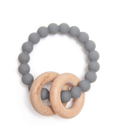 Little Great - Windsor Teether & Rattle - Silicone Teething Toy & Natural Wood Rattle - Teething Ring for Babies  Infants & Toddlers - BPA Free & Phthalate Free - Grey