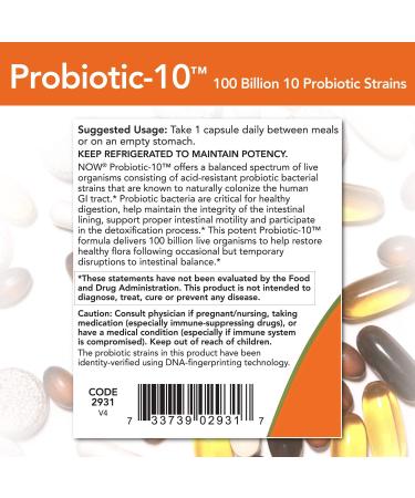 Now Foods Probiotic-10 100 Billion CFU - 30 Veg Capsules for Digestive Health - Buy Online on GoSupps.com