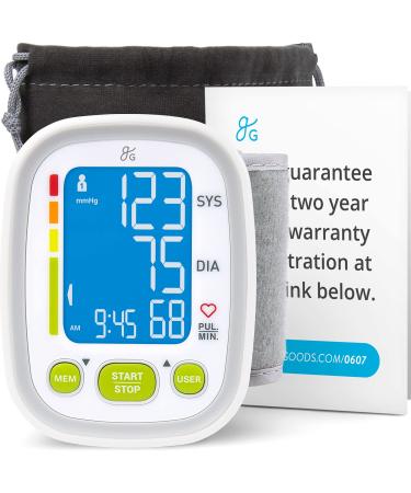 Greater Goods Wrist Blood Pressure Monitor - Backlit Digital BPM for Home or On-The-Go Premium Cuff | Designed in St. Louis