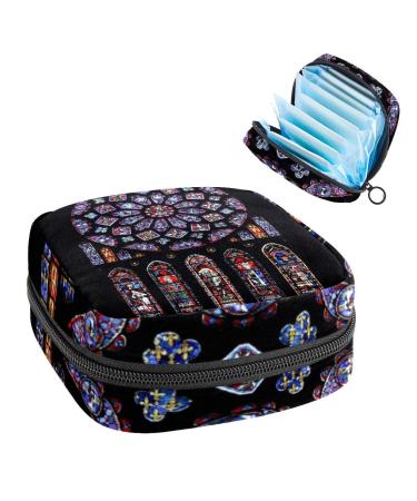 Anna Cowper Window Glass Stained Sanitary Napkin Storage Bag Feminine Menstrual Cup Pouches Nursing Pad Holder Tampon Bags Portable Period Bag for Women Teen Girls 1Pcs Multi-colored 8