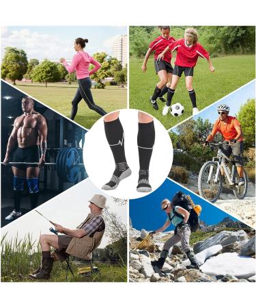 IRAMY Compression Socks 2 Pairs for Women & Men | Ankle & Arch Support - Foot Massage Pad | 20-30 mmHg Knee High | X-Large Black-Grey - Buy Online on GoSupps.com