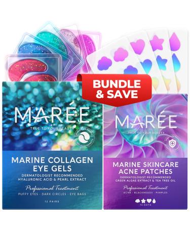 MAREE Eye Gels & Acne Patches with Natural Algae Extracts - Anti-Aging Eye Masks that Reduce Dark Circles - Hydrocolloid Acne Treatment that Reduce Zits Pimples Blemishes - Dermatologist Reviewed