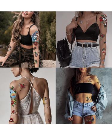 Vintage Temporary Tattoos - 60pcs Classic Old School Stickers, Waterproof Rose, Swallows, Butterflies & Swords Design for Men and Women - Buy Online on GoSupps.com