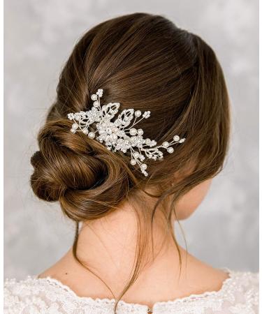 SWEETV Rhinestone Pearl Bridal Hair Comb Clip - Wedding Accessories for Bride Bridesmaid in Silver - Buy Online on GoSupps.com