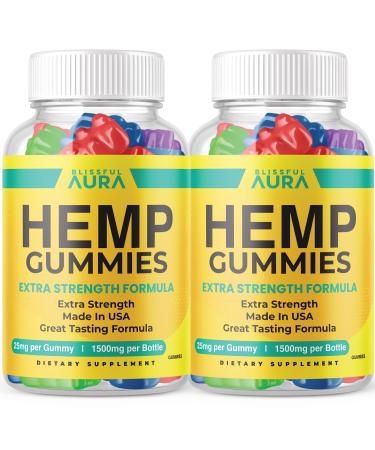 (2 Pack) Blissful Aura Gummies - Official Formula - BlissfulAura Gummies with Hemp Extract Extra Strength Advanced Formula Big Size Great Taste New 2023 Blissful Aura Hemp Gummy 1500mg (120 Gummies)