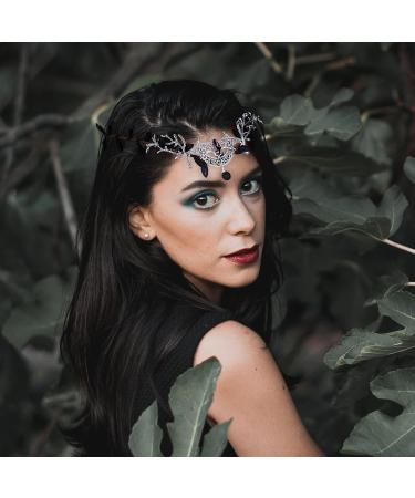 MOSTORY Handmade Elf Silver Moon Crown Fairy Bat Wings Headpiece Woodland Black Leaf Headband Fairy Princess Cosplay Costume Accessory Renaissance Carnival Festival Party Prom Silver Black - Buy Online on GoSupps.com