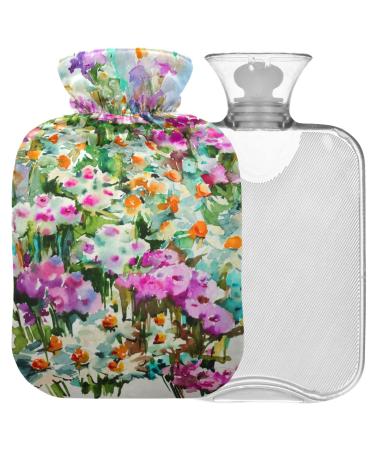 Naanle romantic spring flowers heat bottle with reference transparent hot water bottle 1l of warm head for bed handfoot heat pain relief heat and cold therapy