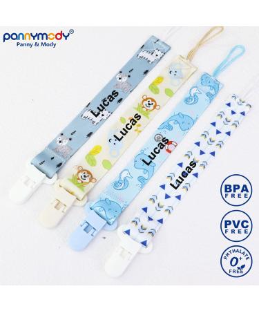 Personalized Pacifier Clips for Boys | Panny & Mody 4-Piece Name Chains (Blue) - Customizable & Stylish - Buy Online on GoSupps.com