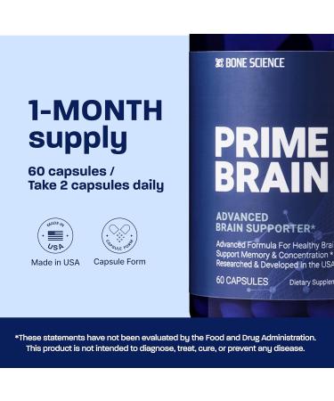 BONE SCIENCE - Prime Brain Supplement - Nootropic for Focus Memory & Cognitive Performance with Alpha GPC L-Theanine & Ginkgo Biloba Vegan - 60 Capsules - Buy Online on GoSupps.com