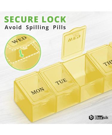 Buy BoxSik Yellow Pills Box Organizer | 7-Day Weekly Medication Container for Vitamins & Supplements - Perfect for Travel - Buy Online on GoSupps.com