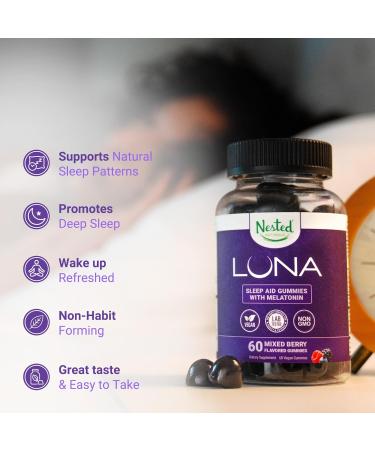 Nested Naturals Luna Kids Sleep Gummies - Melatonin with Valerian Root - Mixed Berry 60 Count & Luna Sleep Gummies - Melatonin 3mg with L-Theanine - Mixed Berry 60 Count - Buy Online on GoSupps.com