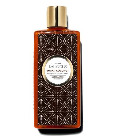 LaLicious Sugar Coconut Shower Oil & Bubble Bath - Natural Shower Cleanser with Topical Probiotics & Grapeseed Oil - Bath Soap Product for Shower Bath & Shaving No Parabens (10oz)