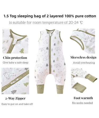Chilsuessy 2 Pack 1.5 Tog Cotton Sleeping Bag for Kids - Squirrel & Forest Bear Design Perfect for All-Year Use | Baby Sleep Bag (80cm Fits Height 85-95cm) - Buy Online on GoSupps.com