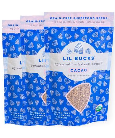 Lil Bucks Paleo Cereal - Sprouted Buckwheat Groats, Gluten Free Granola (CACAO, 3 Pack) CACAO 6 Ounce (Pack of 3)
