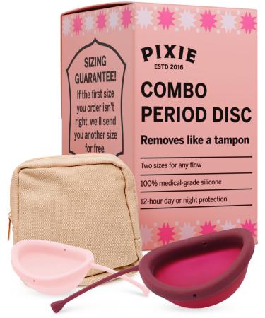 2 Menstrual Discs - No Metals or Toxins - 100% Medical-Grade Silicone - Ranked 1 for Most Soft Reusable Period Disc - Removes Like a Tampon - Wear 12 Hours - Capacity of 3 and 7 Tampons Small + Large