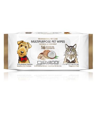 Giovanni Professional Pet Care Multipurpose Pet Wipes Fragrance-Free 75 Pre-Moistened Towelettes