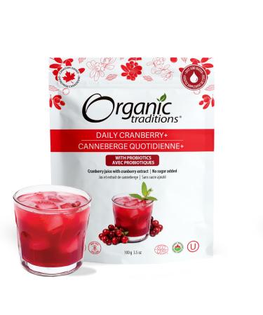 Organic Traditions Daily Cranberry+ Cranberry Powder from 100% Organic Cranberries Unsweetened No Added Sugar Cranberry Drink Supplement 3.5oz (100g) Bag
