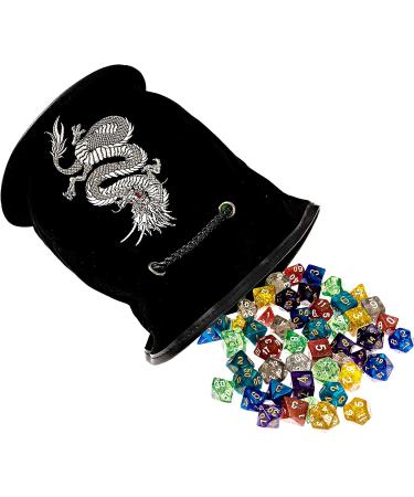 Large Dice Bag with 7 Complete Sets | Dragon DND Dice Bag & 49 Polyhedral Dice | Black Bag with Pockets - Buy Online on GoSupps.com