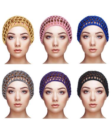 Geyoga 6 Pieces Mesh Crochet Hair Net Rayon Knit Snood Hat Thick Short Women Hairnet Snoods Cover Ornament for Sleeping Black, Blue, Pink, Purple, Gray, Khaki - Buy Online on GoSupps.com