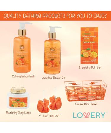 Home Spa Gift Basket - 7pc Orange & Mango Bath & Body Set for Men & Women | Shower Gel Bubble Bath Lotion & More - Buy Online on GoSupps.com