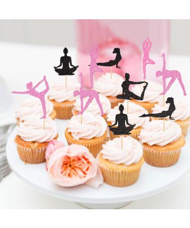 Ercadio 36 Pack Yoga Cupcake Toppers Black Glitter Yoga Balance Cupcake Picks Women Girls Yoga Cake Decorations for Gym Sports Yoga Theme Birthday Party Cake Decorations Supplies - Buy Online on GoSupps.com