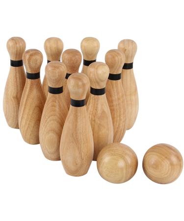 Get Out! Wooden Bowling Set - 12pc Lawn Bowling and Skittle Ball Games for Children and Adult Fun