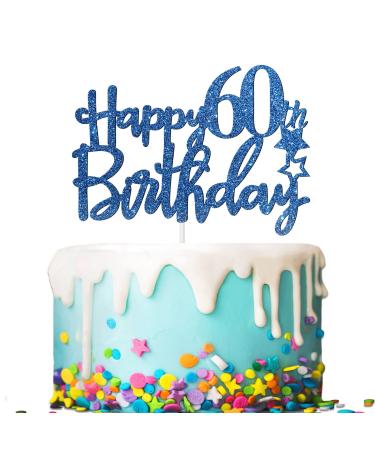 Tenhaisi Gilttery Navy Blue Happy 60 Birthday Cake Topper 60th Cake Toppers for Men Cake Topper for 60th Birthday Fabulous 60th Birthday Decoration