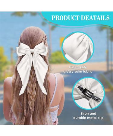 2 Packs Silky Satin Hair Bows Big Bow Hair Clips for Women Girls Hair Oversized Long Tail Hair Ribbons (1 White+ 1 Black) 1 count (Pack of 2) - Buy Online on GoSupps.com