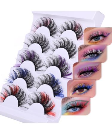 False Eyelashes with Color Fluffy Wispy Colored Russian Strip Lashes Pleell 5 Styles D Curl Natural Volume Colored Cat Eye Lashes Pack Color Lashes-Styles 2