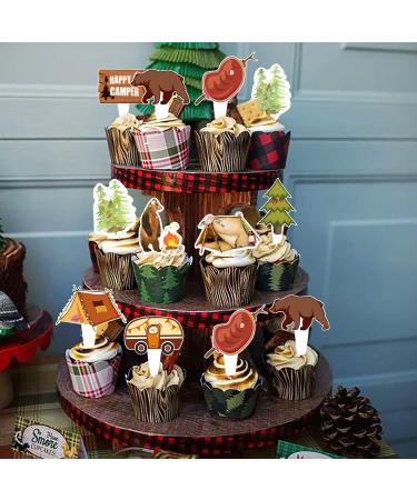 LaVenty 25 PCS One Happy Camper Cake Topper Camping Party Cupcake Toppers Camping Party Supplies Happy Camping Party Favors Pink Brown - Buy Online on GoSupps.com