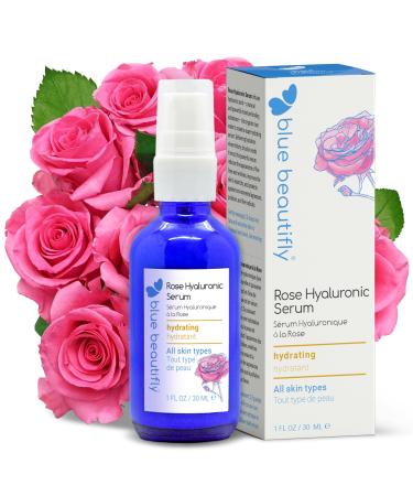 Blue Beautifly Rose Hyaluronic Acid Serum for Face | Better Than Botox in a Bottle with Hi & Low Molecular Weight Hyaluronic Acid | Made with Pure Organic Rose Hydrosol & Marine Bark Extract | 1 fl oz