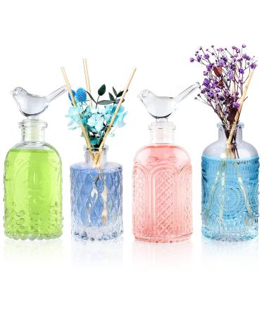Glass diffuser bottles set 4 pieces of empty glass bottles with reed diffuser glass bottles for room fragrance diffuser fragrance stick holder for essential oils yourself decorative bottles fragrance vase