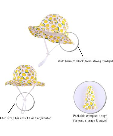 LANGZHEN Beach Sun Protection Hat for Baby Girls - Adjustable Wide Brim Toddler Kids Hat with Chin Strap, White Lemon (6-12 Months) - Buy Online on GoSupps.com