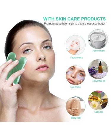 Gua Sha Massage Tools Set - Aventurine Natural Stone Guasha Board for Face and Body - Facial Massager for SPA and Trigger Point Treatment - Pack of 3 Green - Buy Online on GoSupps.com