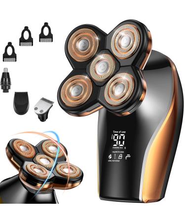 Head Shavers for Bald Men, Waterproof Electric Razor, Wet and Dry Electric Shaver Kit, 5D Bald Head Shaver with LED Display Grooming Kits (Red Gold)